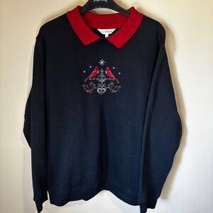 Northern Reflections Women’s Embroidered Cardinal Black Sweater Red Collar